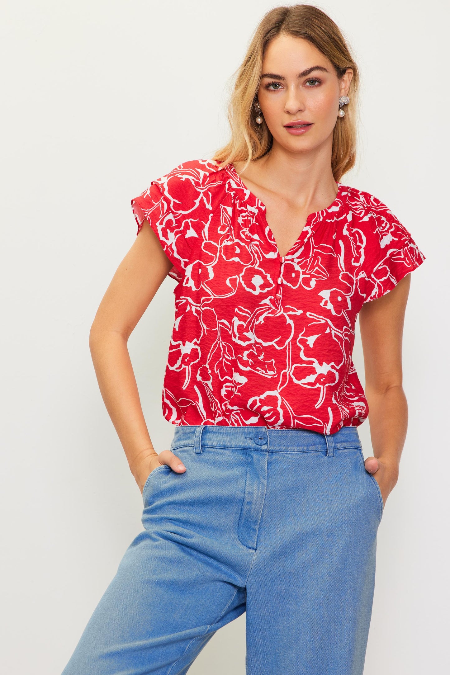 The Stacy Split-Neck Printed Top