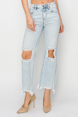 RISEN High Rise Straight Crop Jeans