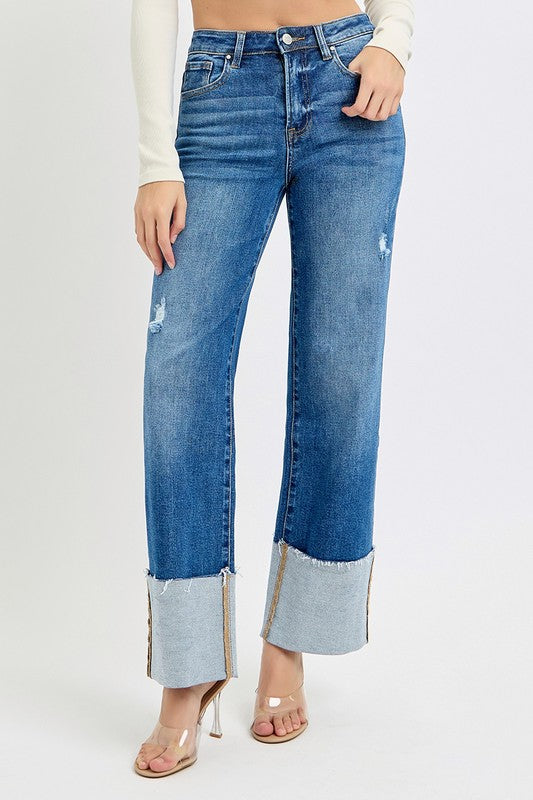 RISEN Cuffed Wide Leg Jeans