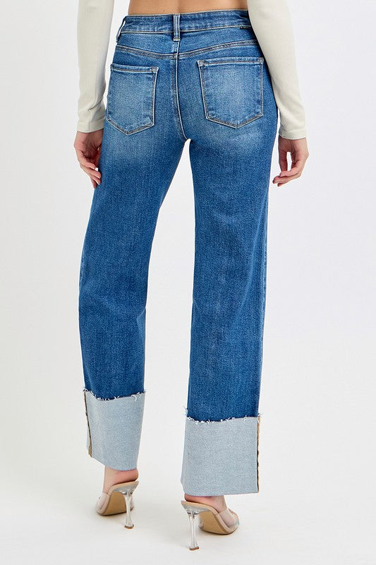 RISEN Cuffed Wide Leg Jeans