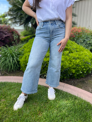 RISEN High Rise Wide Crop Jeans