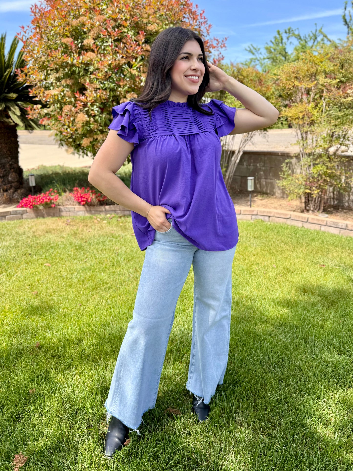 The Isabelle Ruffle Sleeve Blouse- Various Colors