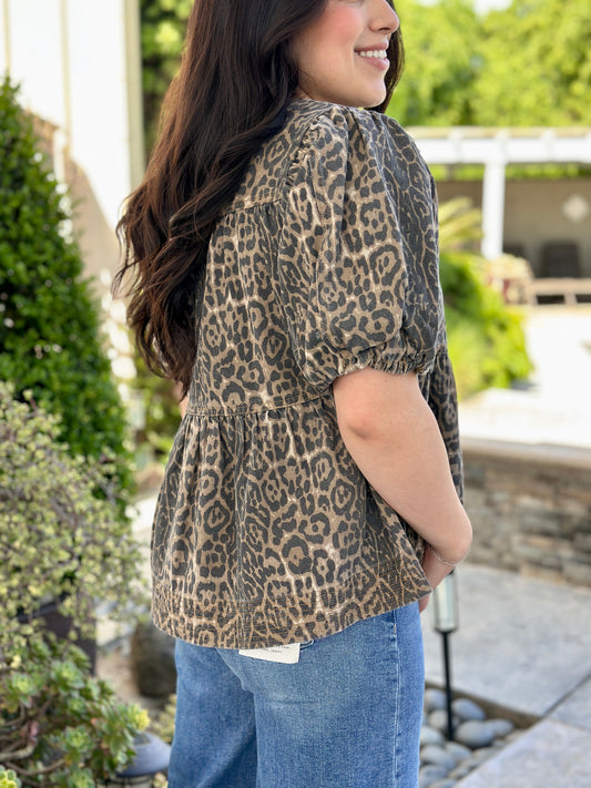 The Brown Leopard Print Blouse