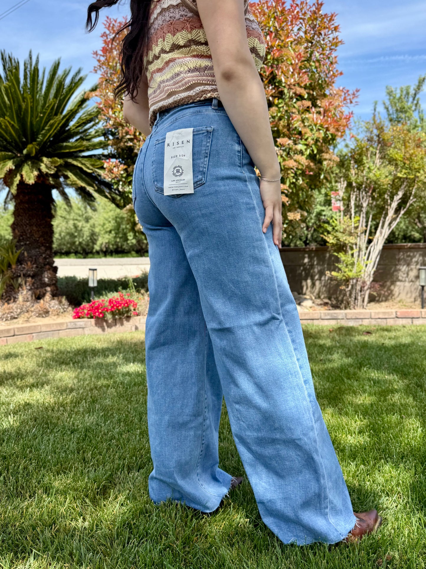 RISEN High Rise Wide Palazzo Jeans