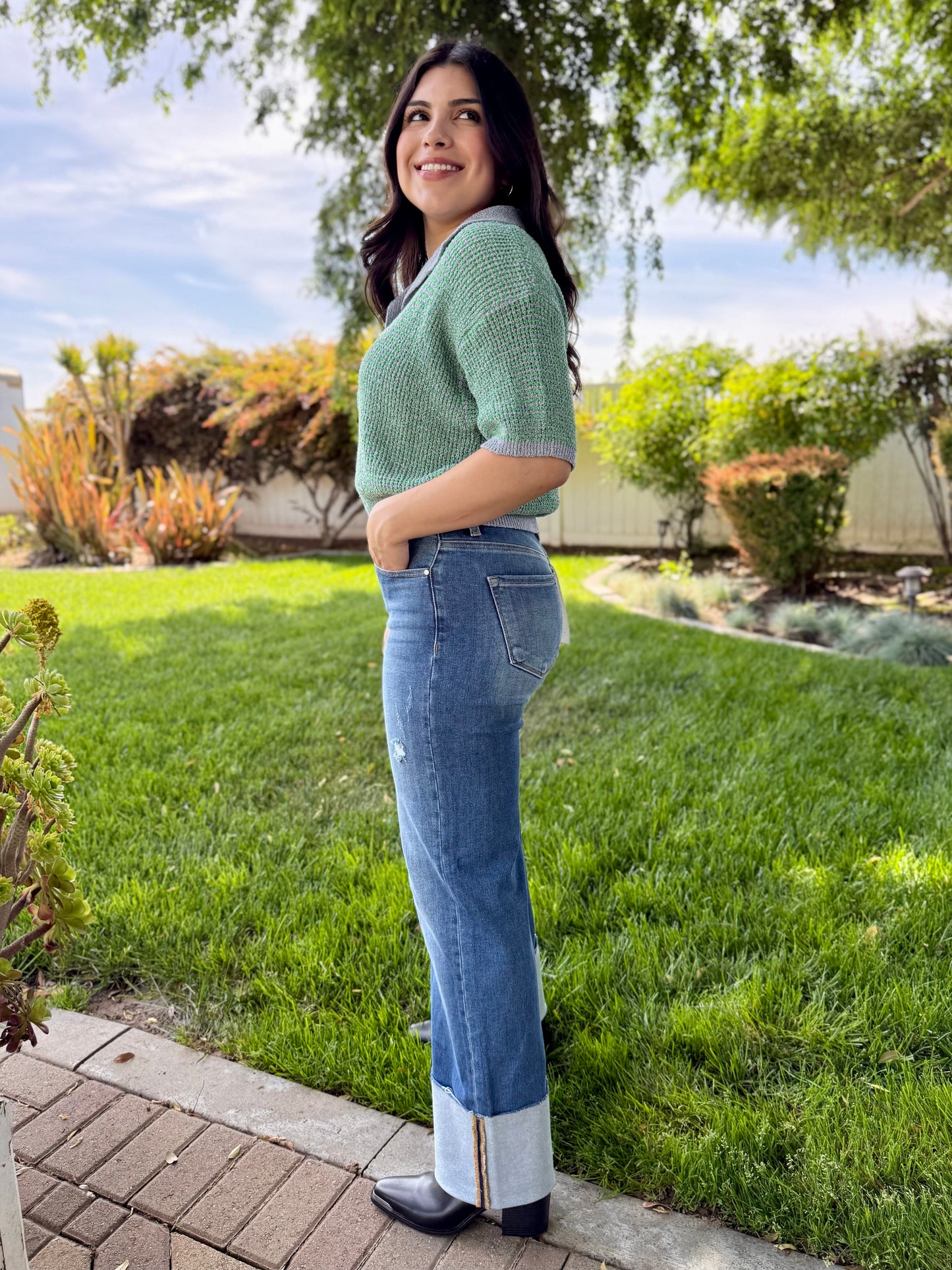 RISEN Cuffed Wide Leg Jeans