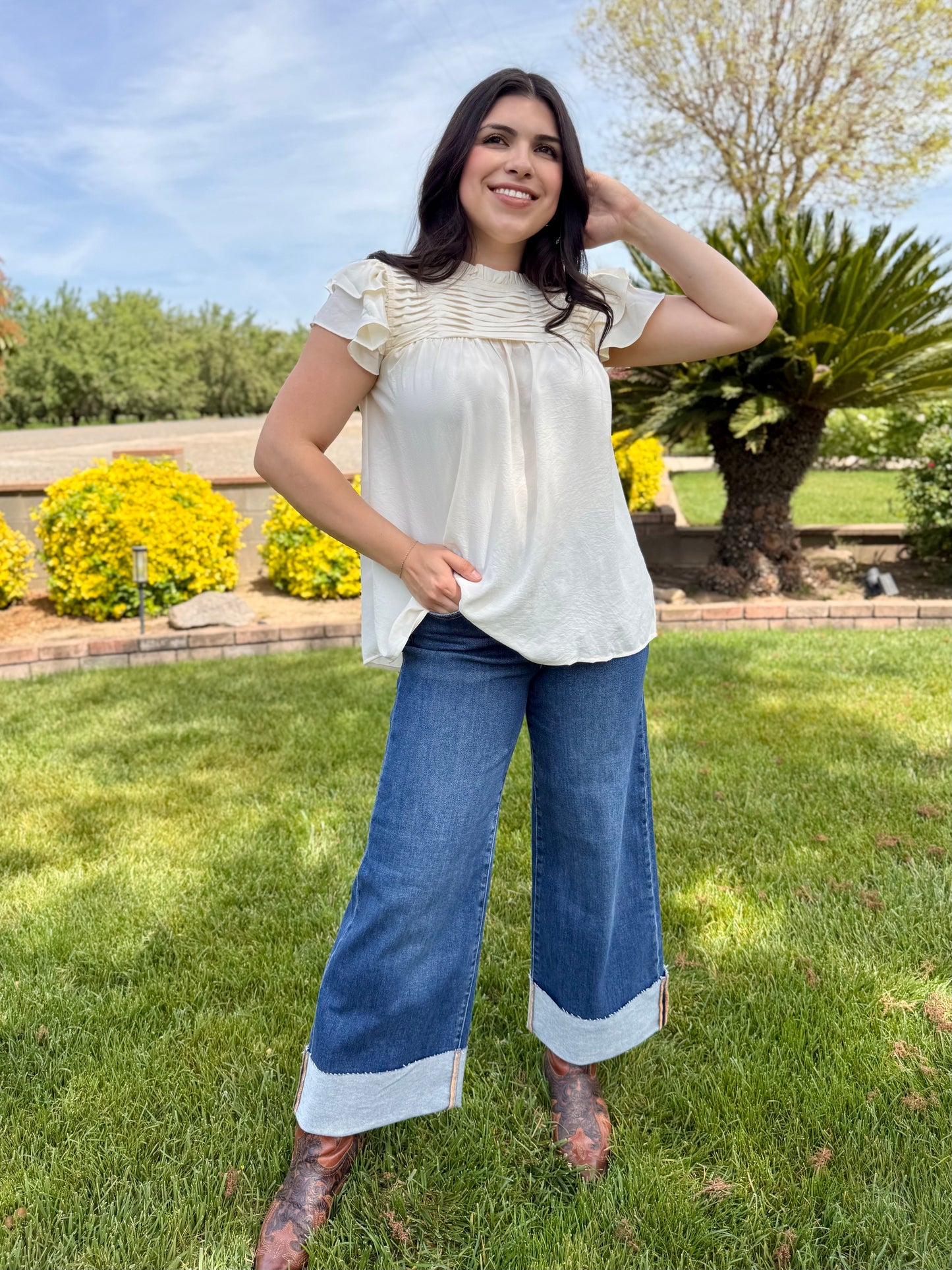 RISEN High Rise Cuffed Wide Leg Jeans