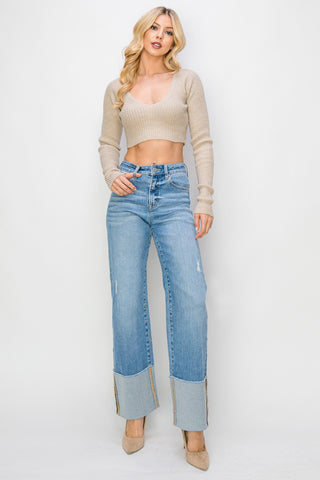 RISEN Wide Leg Cuffed Jeans