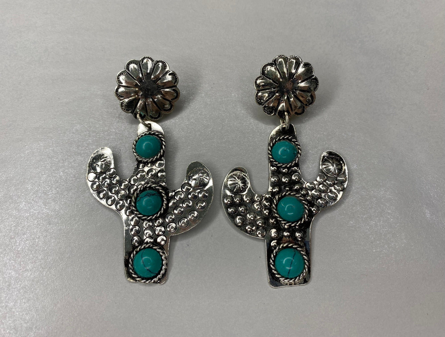 Silver Cactus Dangle Earrings