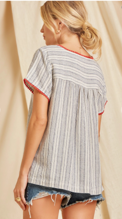 Striped Woven Babydoll Blouse