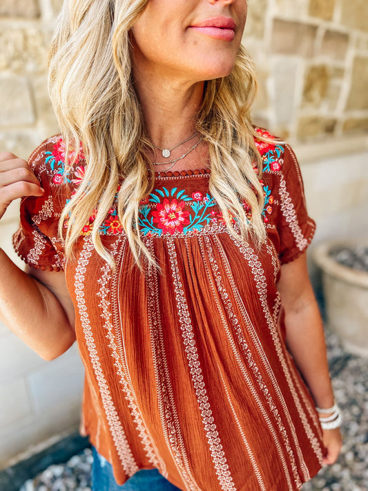 Woven Babydoll Embroidered Blouse