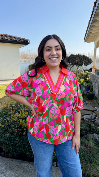 Vibrant Floral V-Neck Blouse