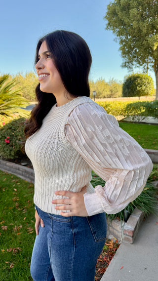Women's Textured Knit Top with Balloon Sleeves