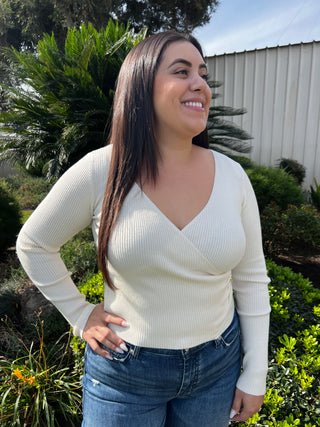 The Cream Wrap Ribbed Sweater Top