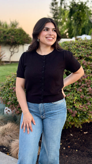 Black Puffed Sleeve Button Up Cardigan