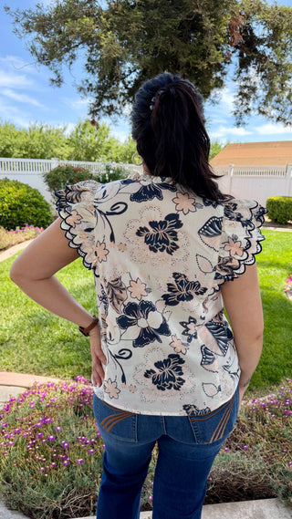 Layered Ruffle Sleeves Floral Top