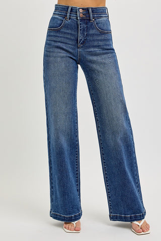 Women's High Rise Trouser jeans in a Dark Wash