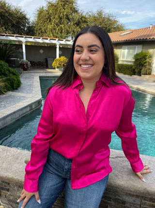 The Hot Pink Button Up Long Sleeve