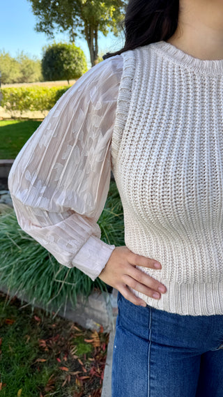 Women's Textured Knit Top with Balloon Sleeves