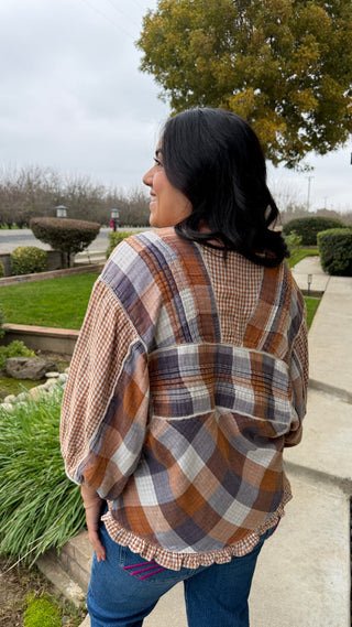 Women's V-Neck Plaid Blouse