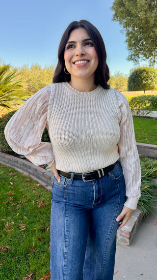 Women's Textured Knit Top with Balloon Sleeves