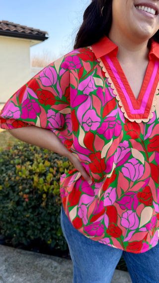 Vibrant Floral V-Neck Blouse