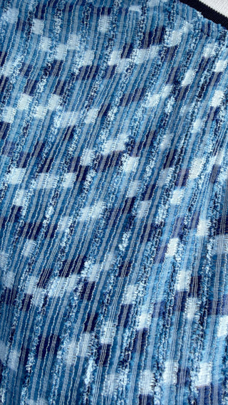 Blue Ruffle Ribbed Stripe Knit Top