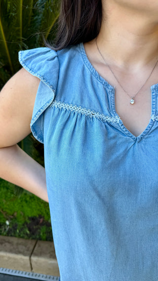 Washed Tencel Embroidered Top