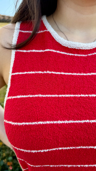 Red Pinstripe Knit Tank – Cropped Sleeveless Top