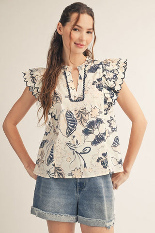 Layered Ruffle Sleeves Floral Top