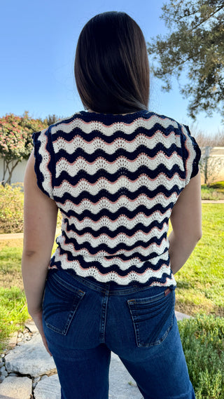 Zig Zag Striped Crochet-style Knit Top