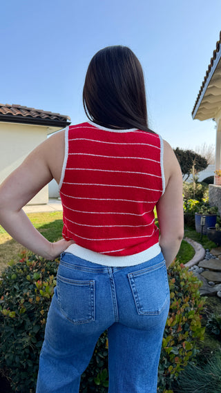 Red Pinstripe Knit Tank – Cropped Sleeveless Top
