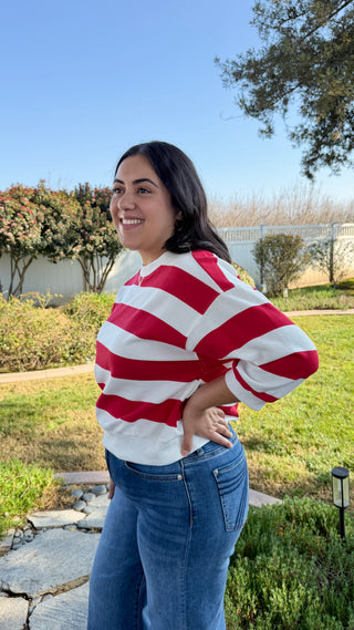 Bold Wide-Stripe Relaxed Top – Red & White
