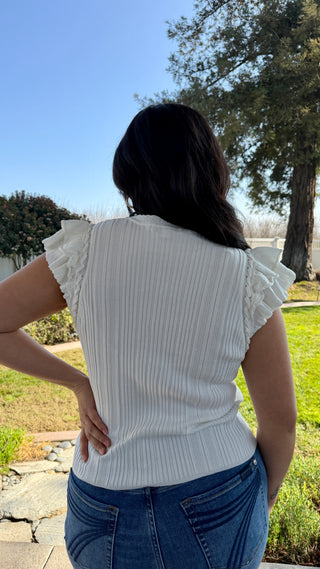Ruffle Shoulder Ribbed Knit Top
