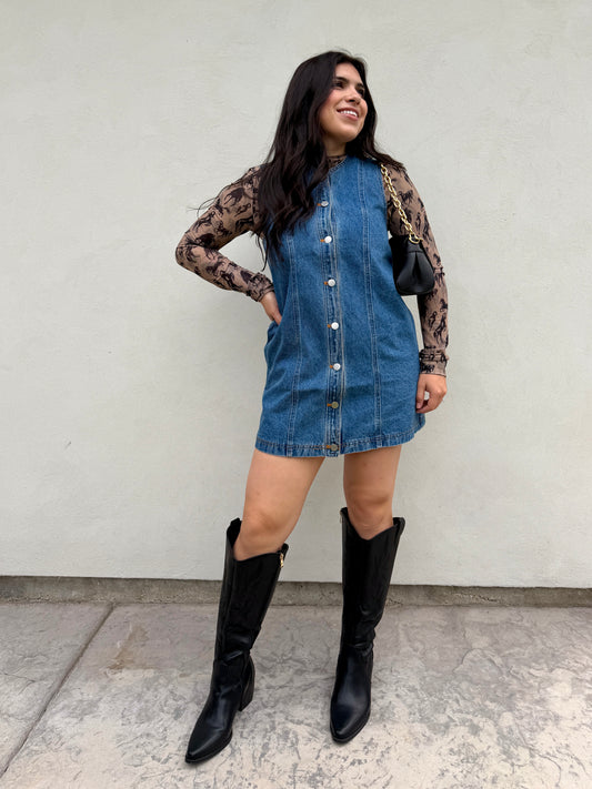 The Sleeveless Button Down Denim Mini Dress
