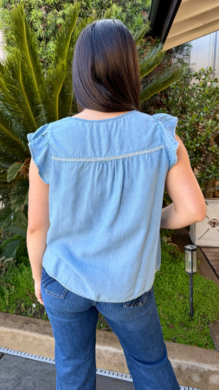 Washed Tencel Embroidered Top