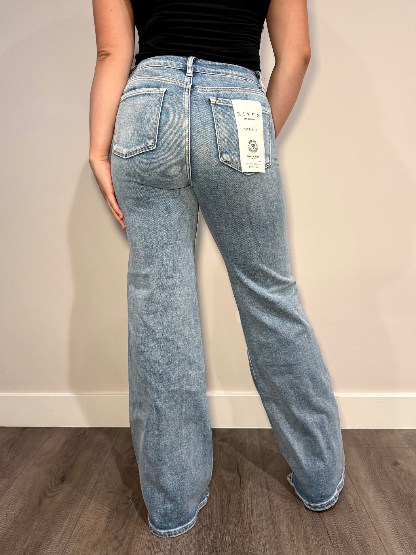 Women's mid rise jeans with seam down the middle