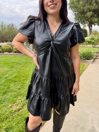 The Twisted Black Faux Leather Dress