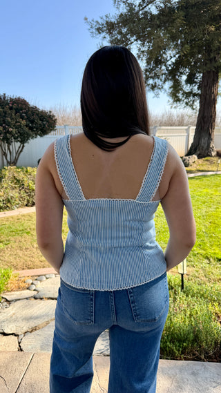 Striped Lace-Trim Button Front Top