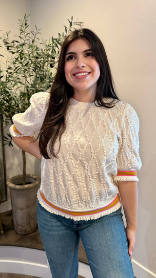 White Diamond Textured Stripe Top