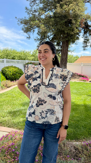 Layered Ruffle Sleeves Floral Top