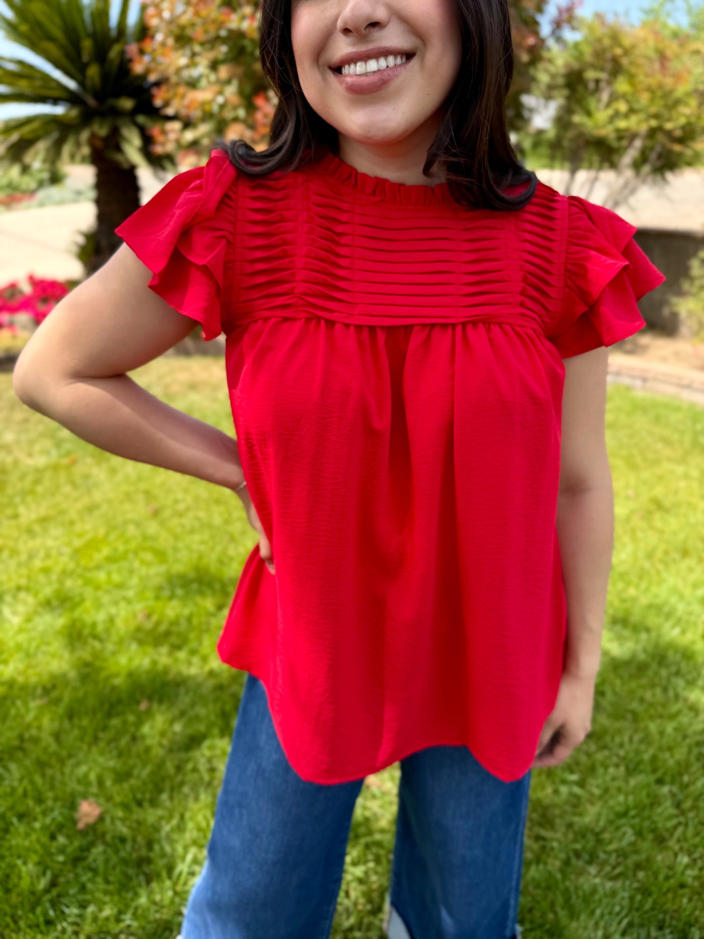 The Isabelle Ruffle Sleeve Blouse- Various Colors