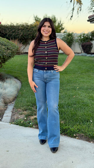 Multi-Color Striped Button-Front Knit Top