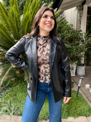 The Faux Leather Black Blazer