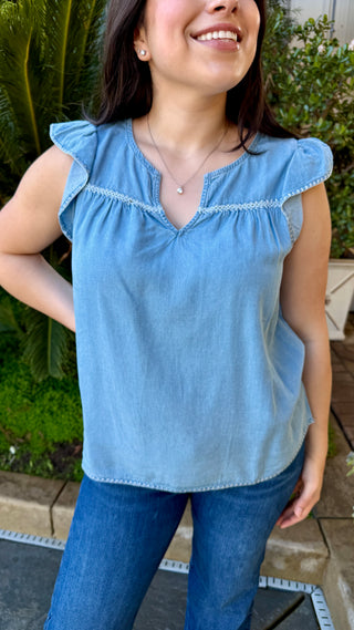 Washed Tencel Embroidered Top