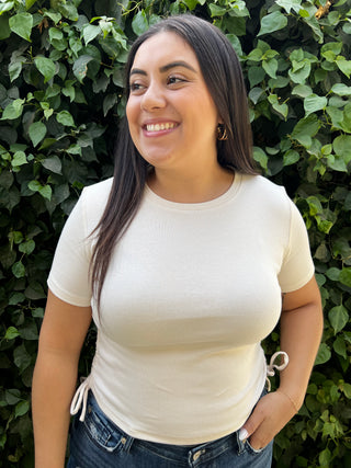 The Cream Ribbed Drawstring Tee
