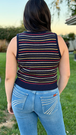 Multi-Color Striped Button-Front Knit Top