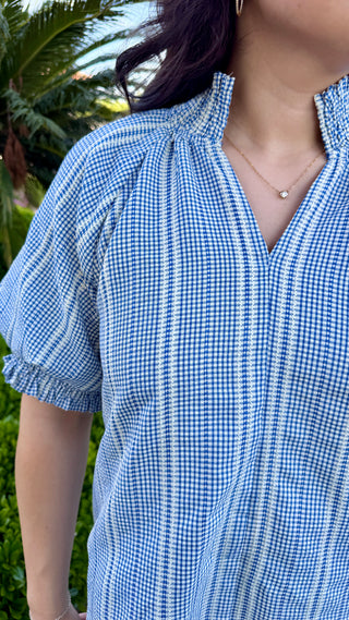 Ruffle Detail Stripe Top in Blue