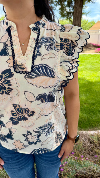 Layered Ruffle Sleeves Floral Top