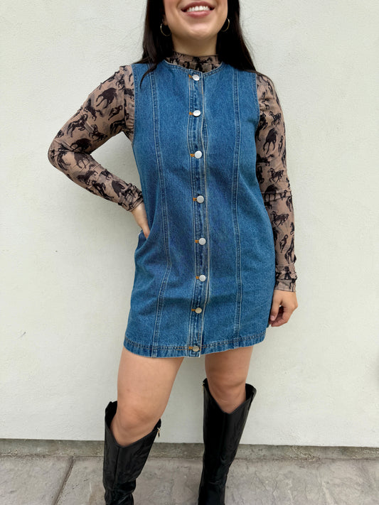 The Sleeveless Button Down Denim Mini Dress