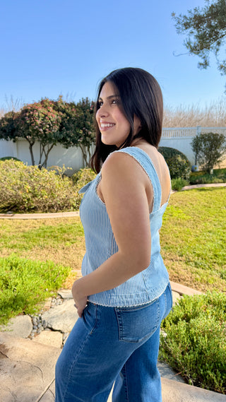 Striped Lace-Trim Button Front Top